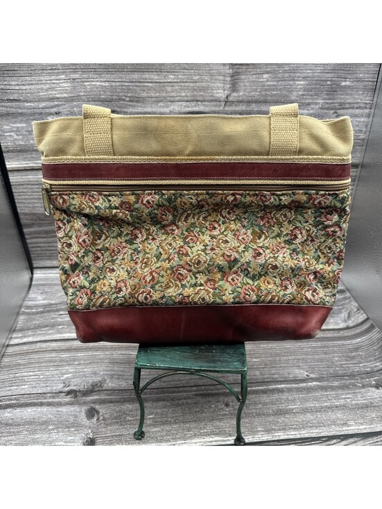 Handbags - VTG 90’s My Maine Bag Leather FabricFloral Tapestry Tote Bag Boho Grannycore